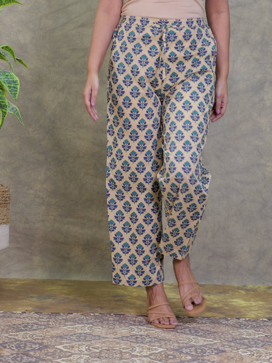 Soft Cotton Butti Beige Straight Trousers