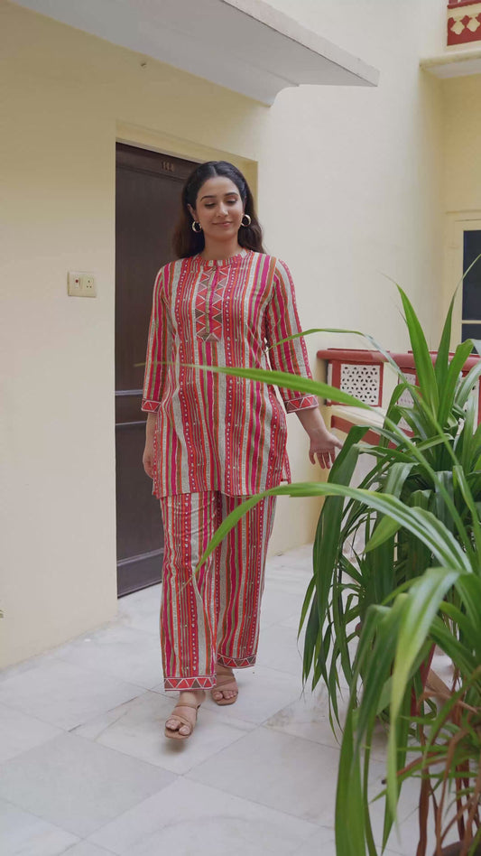Linen Cotton Striped Straight Multicolor Kurta