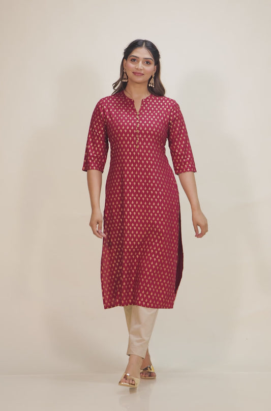Viscose Butti Straight Red Kurta