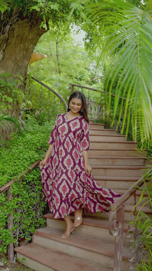 Soft Cotton Ikat Flared Purple Dress