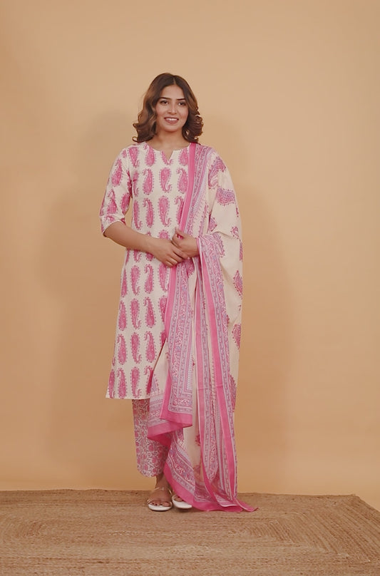 Soft Cotton Paisley Straight Off White Kurta