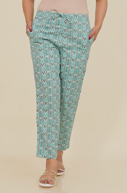 Soft Cotton Striped Blue Tapered Trousers