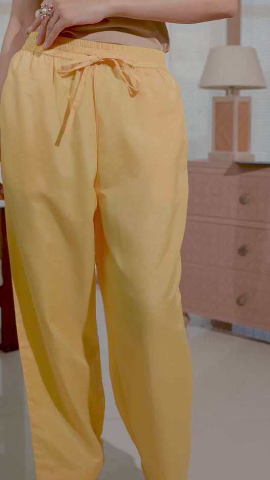 Blended Silk Solid Yellow Regular Trousers