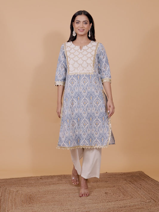 Linen Cotton Ikat Kurta