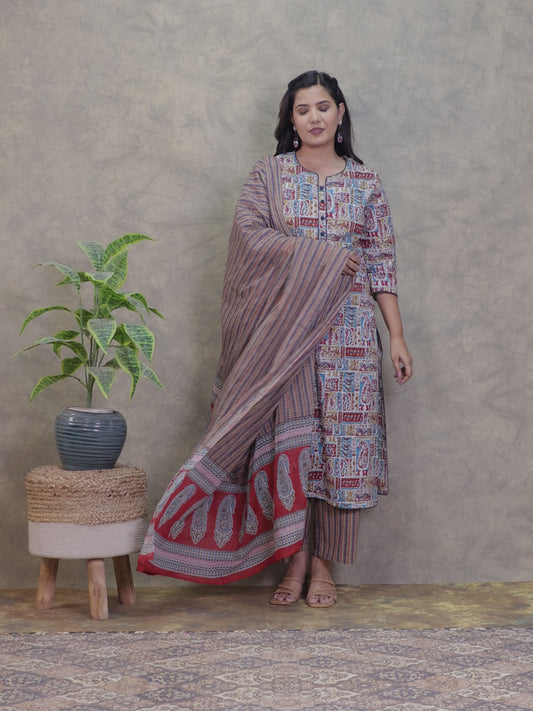 Soft Cotton Patchwork Straight Multicolor Kurta