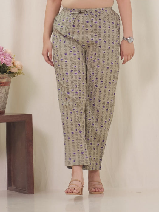 Soft Cotton Floral Purple Straight Trousers