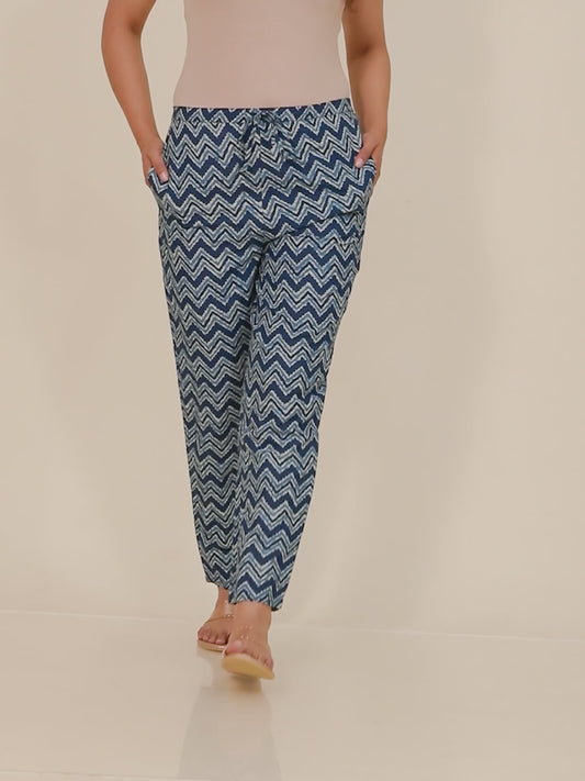 Soft Cotton Striped Indigo blue Tapered Trousers