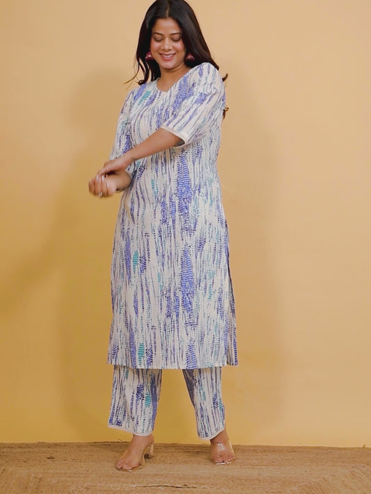 Kantha Cotton Tie-Dye Straight Off White Kurta