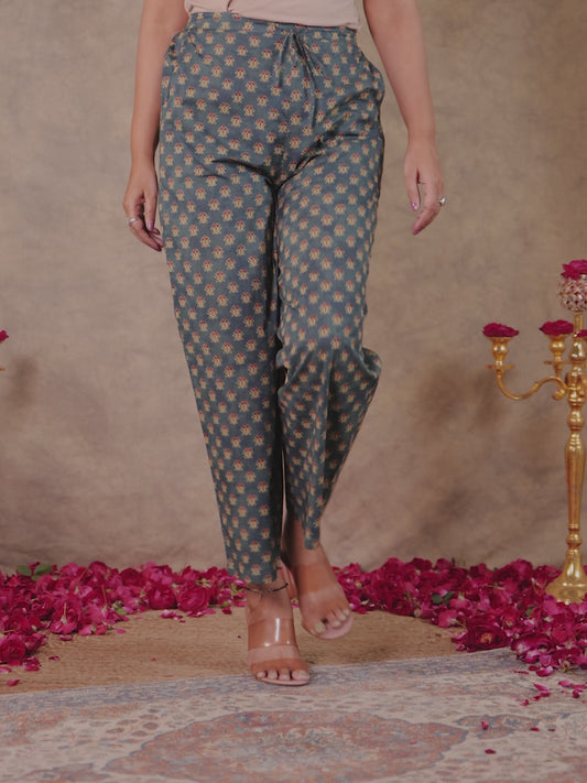 Soft Cotton Floral Green Straight Trousers