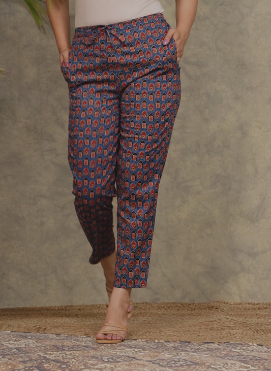 Soft Cotton Abstract Blue Tapered Trousers