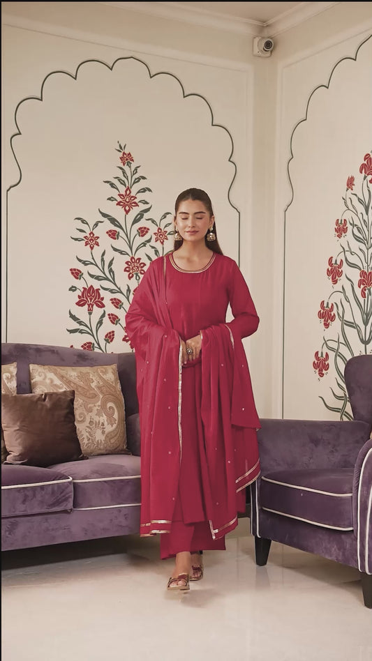 Embroidered Cotton Voile Solid Anarkali Maroon Kurta