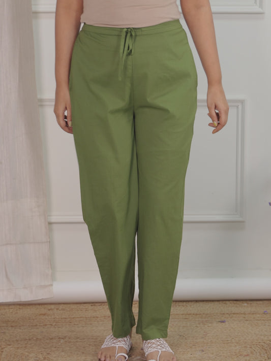 Soft Cotton Geometric Green Tapered Trousers