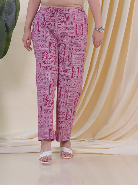 Soft Cotton Patchwork Purple Trousers Straight Trousers
