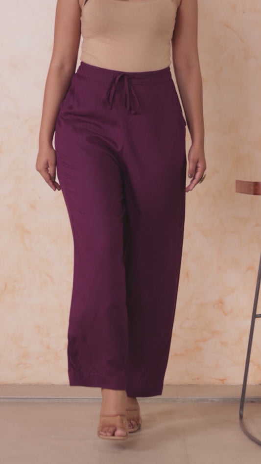 Viscose Solid Purple Straight Trousers