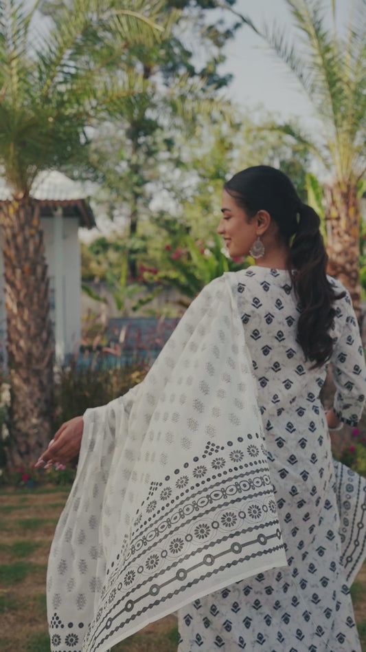Soft Cotton Ikat Straight White Kurta
