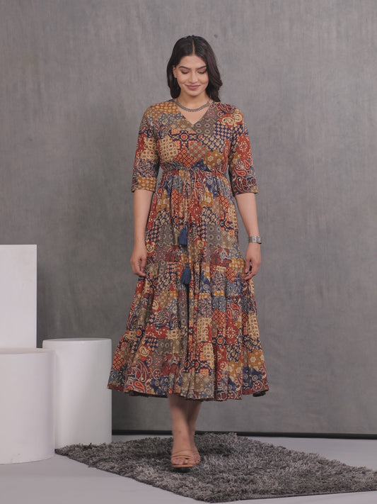 Soft Cotton Patchwork A-line Multicolor Dress