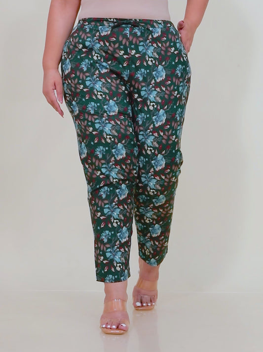 Soft Cotton Floral Green Tapered Trousers