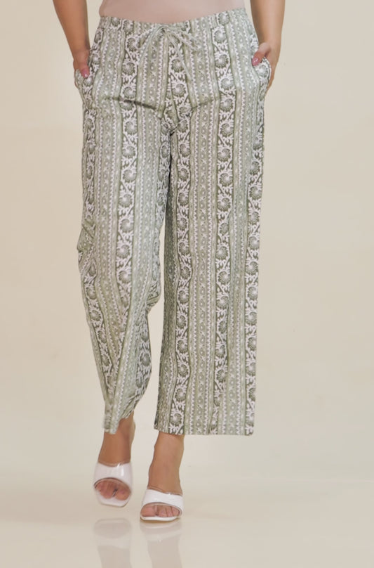 Soft Cotton Striped Green Palazzo