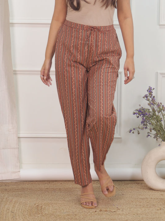 Soft Cotton Ajrakh Red Tapered Trousers