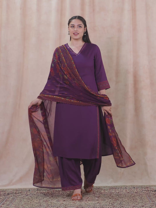 Viscose Solid A-line Purple Kurta