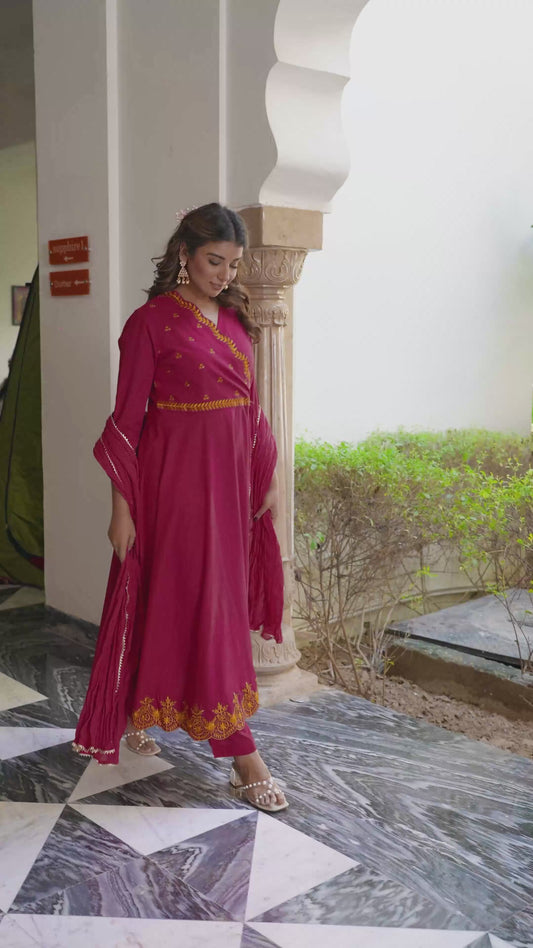 Embroidered Soft Cotton Solid Anarkali Pink Kurta