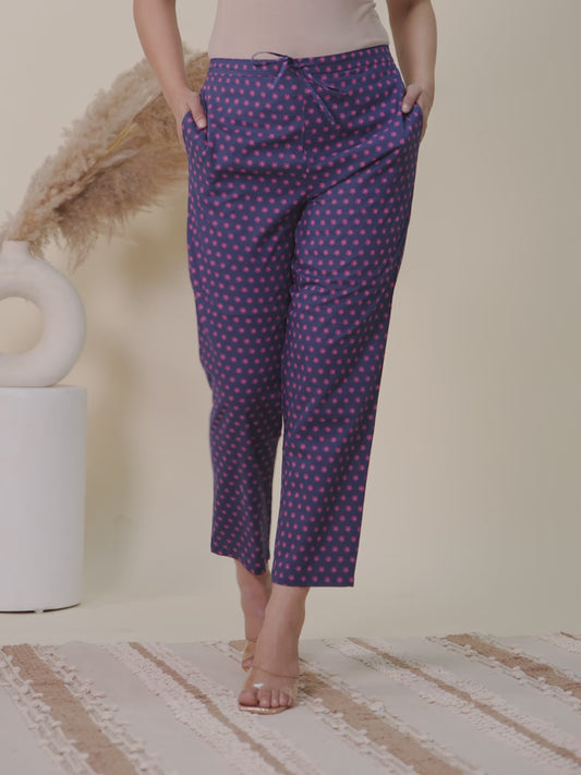 Soft Cotton Floral Blue Tapered Trousers