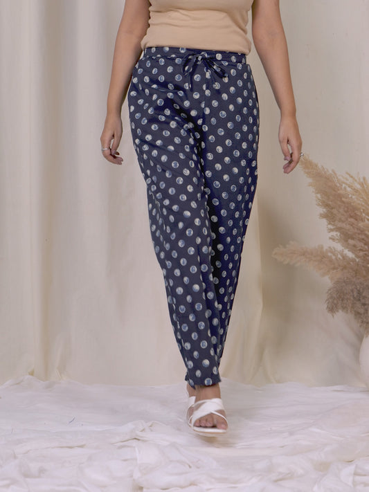 Soft Cotton Polka Blue Trousers  Tapered Trousers