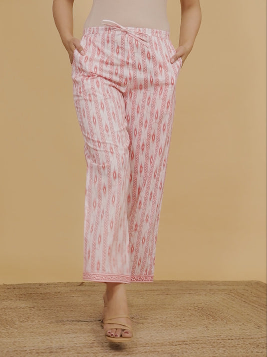 Soft Cotton Striped Orange Straight Trousers