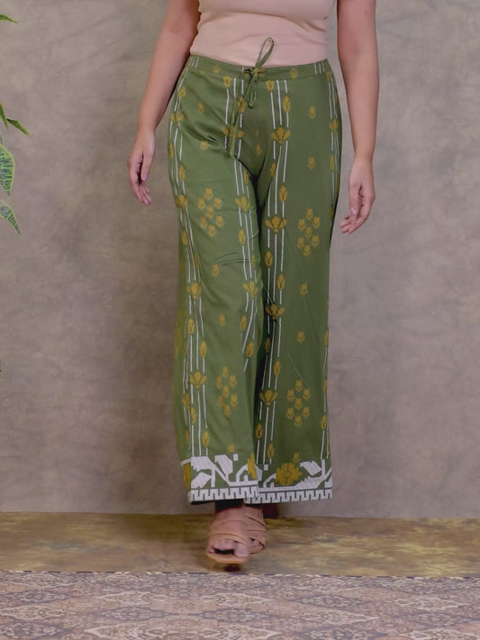 Soft Cotton Jamdani Green Palazzo