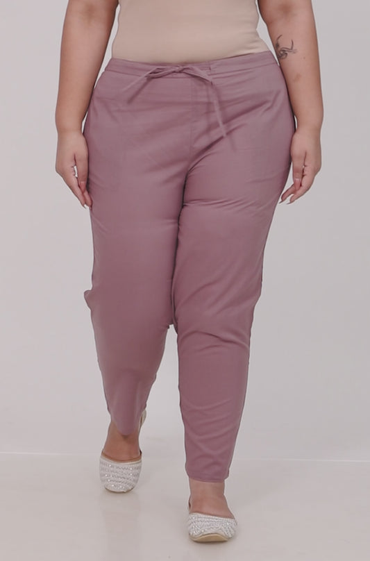 Soft Cotton Solid Burnt Pink Tapered Trousers