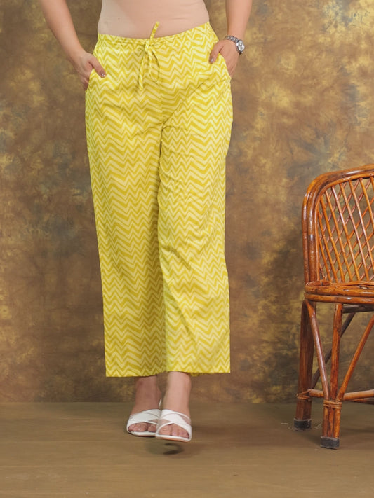 Soft Cotton Chevron Green Straight Trousers