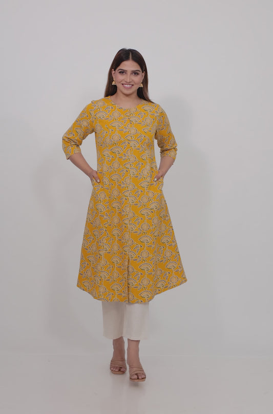 Linen Cotton Floral Kurta