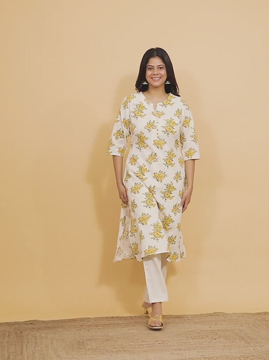 Linen Cotton Floral Kurta