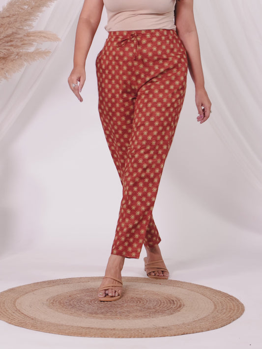 Soft Cotton Floral Rust Tapered Trousers