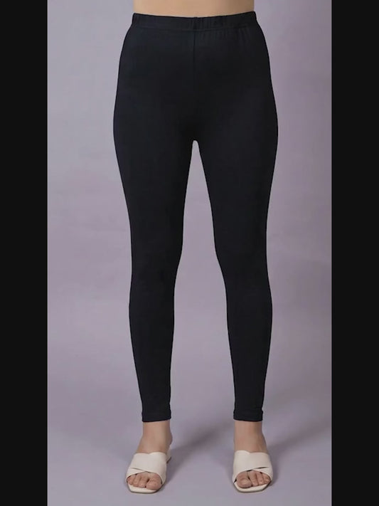 Stretchable Cotton Solid Black Leggings