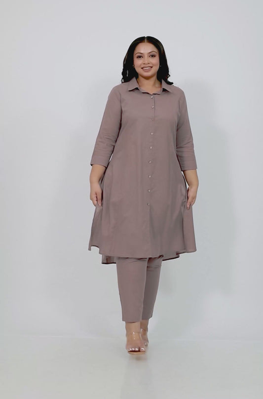 Soft Cotton Solid High Low Brown Kurta