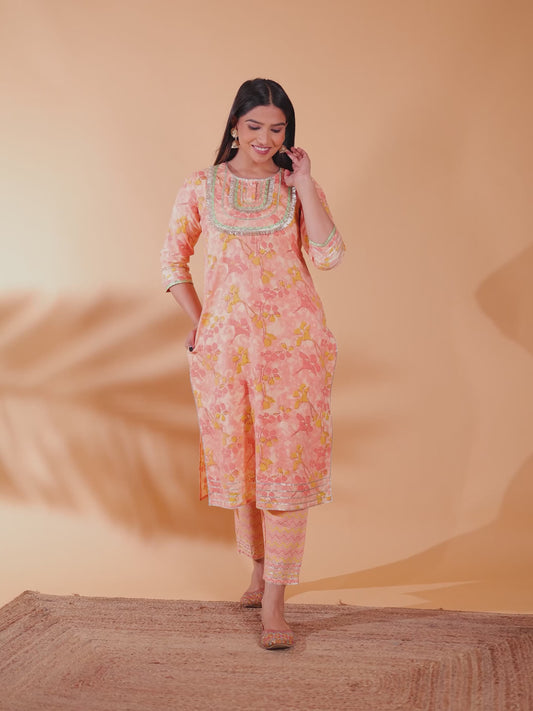 Linen Cotton Floral Kurta