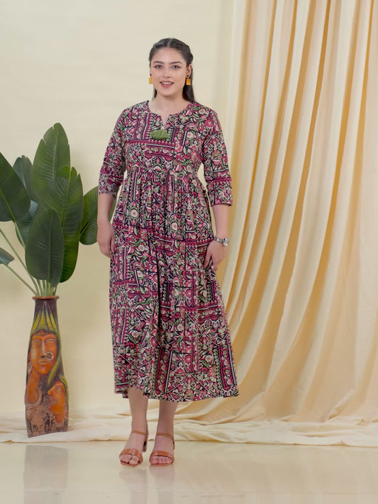 Soft Cotton Patchwork Anarkali Black Dress