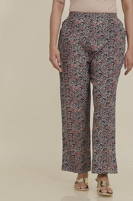 Soft Cotton Floral Blue Straight Trousers