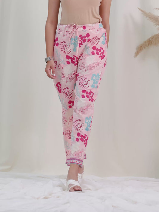 Soft Cotton Foliage Peach Straight Trousers
