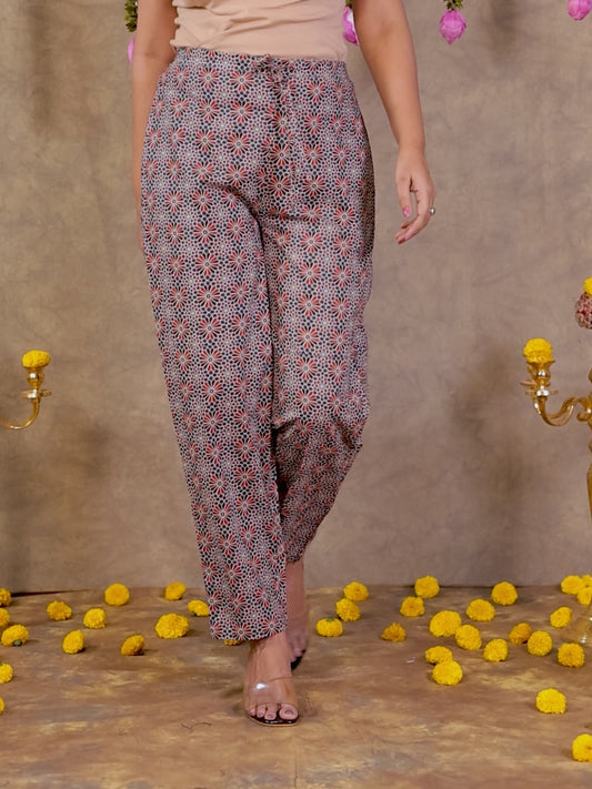 Soft Cotton Geometric Navy Blue Tapered Trousers