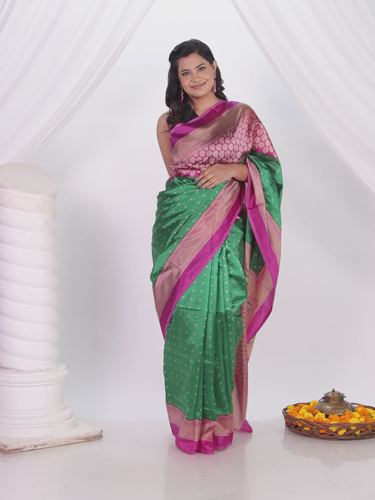Self Design Banarasi Silk Emerald Green Saree