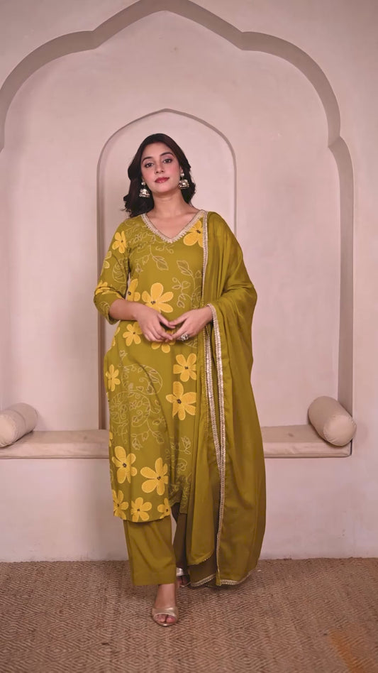 Soft cotton Floral Straight Green Kurta