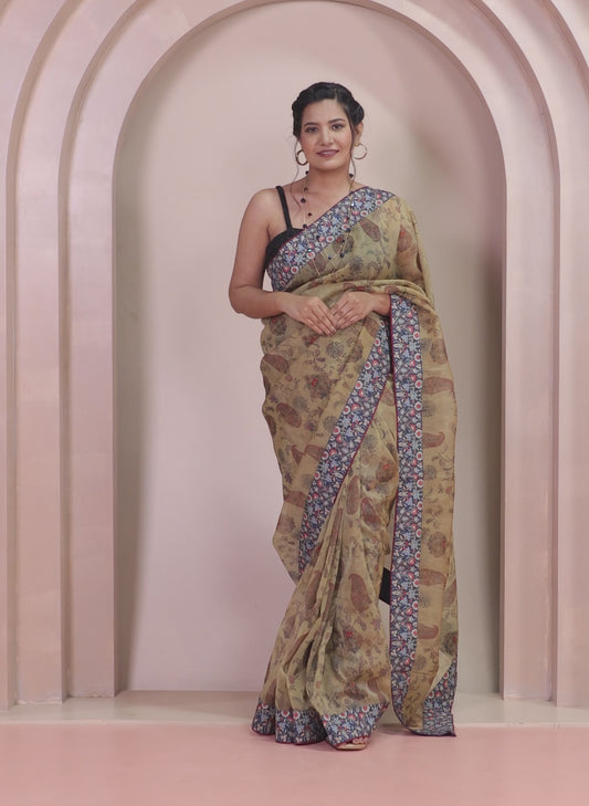 Chanderi Digital Beige Saree