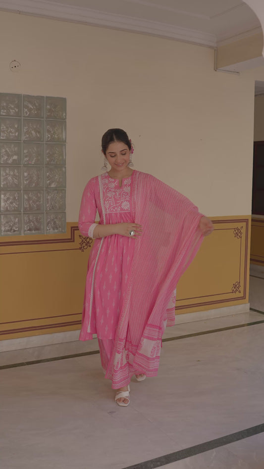 Viscose Geometric Panelled Pink Kurta