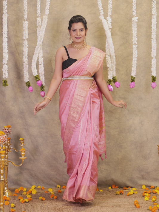 Embroidered Silk Blend Baby Pink Saree