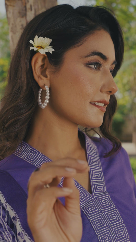 Embroidered Linen Cotton Solid A-line Purple Kurta