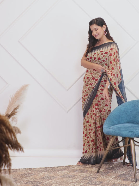 Chiffon Floral Beige Saree