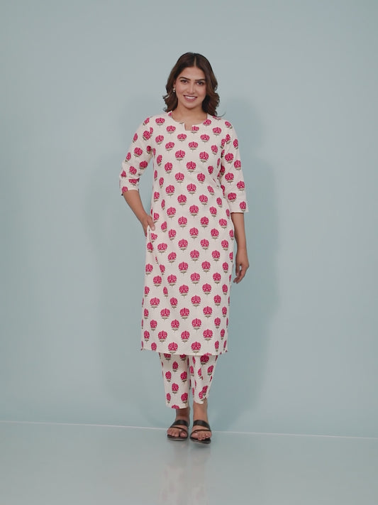 Linen Cotton Floral Kurta