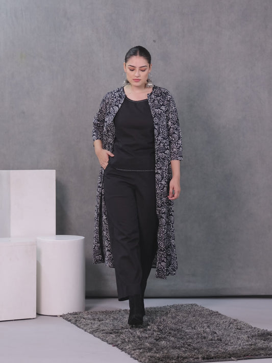 Soft Cotton Solid Straight Black Kurta